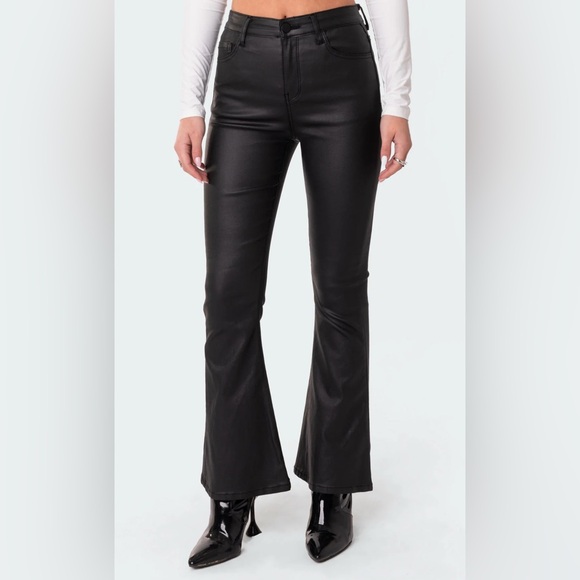 Petite Luna Faux Leather Flare Jeans - Picture 3 of 8